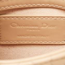 Pre Owned Dior Beige Cannage Patent Leather Micro Lady Dior Tote