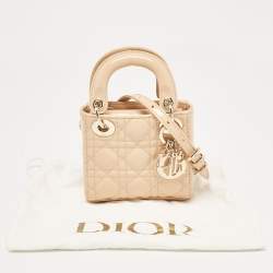 Pre Owned Dior Beige Cannage Patent Leather Micro Lady Dior Tote