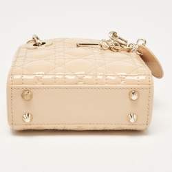 Pre Owned Dior Beige Cannage Patent Leather Micro Lady Dior Tote