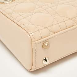 Pre Owned Dior Beige Cannage Patent Leather Micro Lady Dior Tote