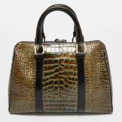 Dior Green/Black Crocodile Saddle Boston Bag