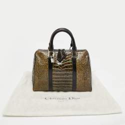 Dior Green/Black Crocodile Saddle Boston Bag