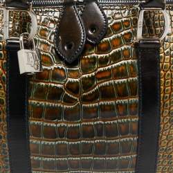 Dior Green/Black Crocodile Saddle Boston Bag
