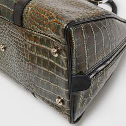 Dior Green/Black Crocodile Saddle Boston Bag