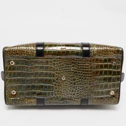 Dior Green/Black Crocodile Saddle Boston Bag