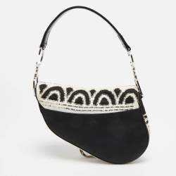 Dior Black/White Fabric and Sequins Saddle Bag