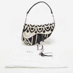 Dior Black/White Fabric and Sequins Saddle Bag