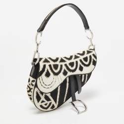 Dior Black/White Fabric and Sequins Saddle Bag