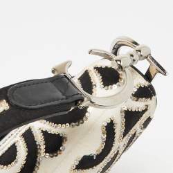 Dior Black/White Fabric and Sequins Saddle Bag