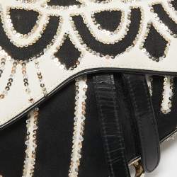 Dior Black/White Fabric and Sequins Saddle Bag