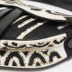 Dior Black/White Fabric and Sequins Saddle Bag