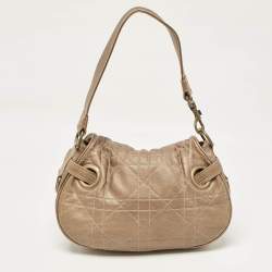 Pre Owned Dior Metallic Brown Cannage Leather D Ring Flap Hobo