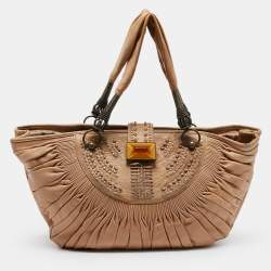 Pre Owned Dior Beige Pleated Leather Plisse Tote
