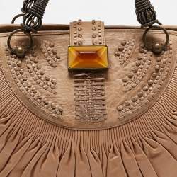 Pre Owned Dior Beige Pleated Leather Plisse Tote