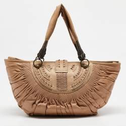 Pre Owned Dior Beige Pleated Leather Plisse Tote