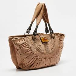 Pre Owned Dior Beige Pleated Leather Plisse Tote