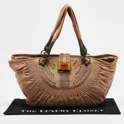 Pre Owned Dior Beige Pleated Leather Plisse Tote