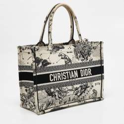 Pre Owned Dior Cream/Black Zodiac Embroidered Canvas Medium Book Tote 