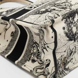 Pre Owned Dior Cream/Black Zodiac Embroidered Canvas Medium Book Tote 