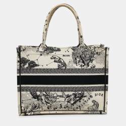 Pre Owned Dior Cream/Black Zodiac Embroidered Canvas Medium Book Tote 