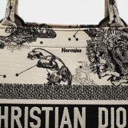Pre Owned Dior Cream/Black Zodiac Embroidered Canvas Medium Book Tote 