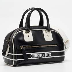 Pre Owned Dior Black/White Leather and Rubber Small Vibe Satchel