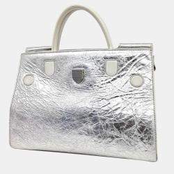 Dior Silver Laminated Leather Medium Diorever Bag