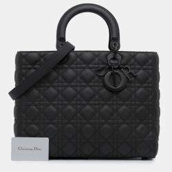 Pre Owned Dior Black Large Ultra Matte Calfskin Cannage Lady Dior