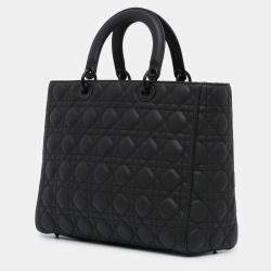 Pre Owned Dior Black Large Ultra Matte Calfskin Cannage Lady Dior