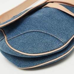Pre Owned Dior Blue/Beige Denim and Leather Saddle Bag