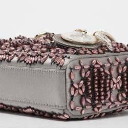 Pre Owned Dior Grey Cannage Satin Micro Beads Embroidered Lady D-Joy Tote