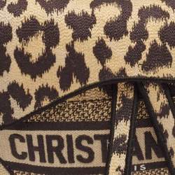 Pre Owned Dior Black/Cream Leopard Print Canvas Embroidered Saddle Bag