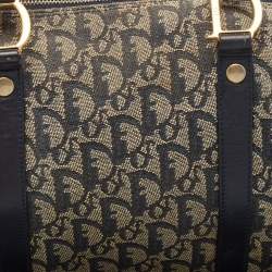 Dior Navy Blue Oblique Canvas and Leather Boston Bag