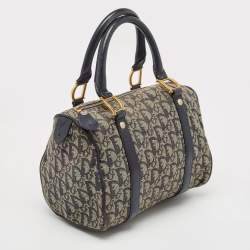 Dior Navy Blue Oblique Canvas and Leather Boston Bag
