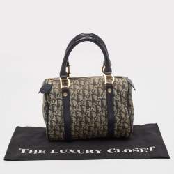 Dior Navy Blue Oblique Canvas and Leather Boston Bag