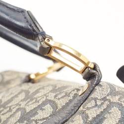 Dior Navy Blue Oblique Canvas and Leather Boston Bag