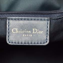 Dior Navy Blue Oblique Canvas and Leather Boston Bag
