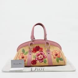 Pre Owned Dior Pink/Cream Leather and Raffia Limited Edition 0405 Floral Detective Satchel