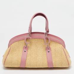 Pre Owned Dior Pink/Cream Leather and Raffia Limited Edition 0405 Floral Detective Satchel