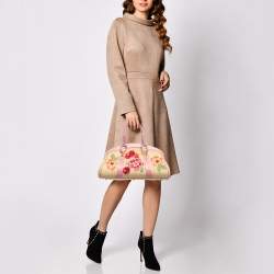 Pre Owned Dior Pink/Cream Leather and Raffia Limited Edition 0405 Floral Detective Satchel