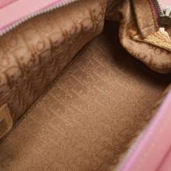 Pre Owned Dior Pink/Cream Leather and Raffia Limited Edition 0405 Floral Detective Satchel