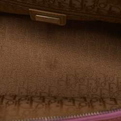 Pre Owned Dior Pink/Cream Leather and Raffia Limited Edition 0405 Floral Detective Satchel