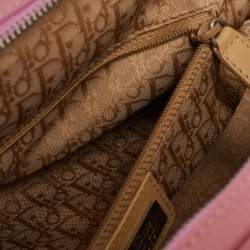 Pre Owned Dior Pink/Cream Leather and Raffia Limited Edition 0405 Floral Detective Satchel