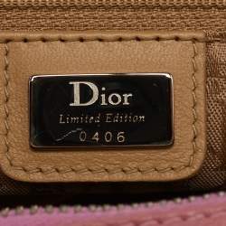 Pre Owned Dior Pink/Cream Leather and Raffia Limited Edition 0405 Floral Detective Satchel
