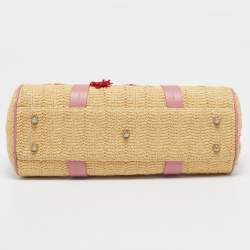 Pre Owned Dior Pink/Cream Leather and Raffia Limited Edition 0405 Floral Detective Satchel