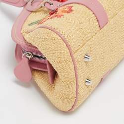 Pre Owned Dior Pink/Cream Leather and Raffia Limited Edition 0405 Floral Detective Satchel