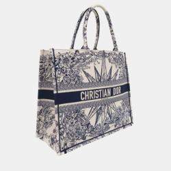Christian Dior White Canvas Large Embroidered Book Tote Bag