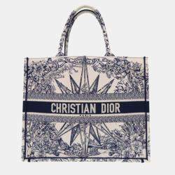 Christian Dior White Canvas Large Embroidered Book Tote Bag