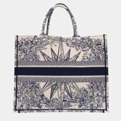 Christian Dior White Canvas Large Embroidered Book Tote Bag