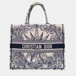 Christian Dior White Canvas Large Embroidered Book Tote Bag